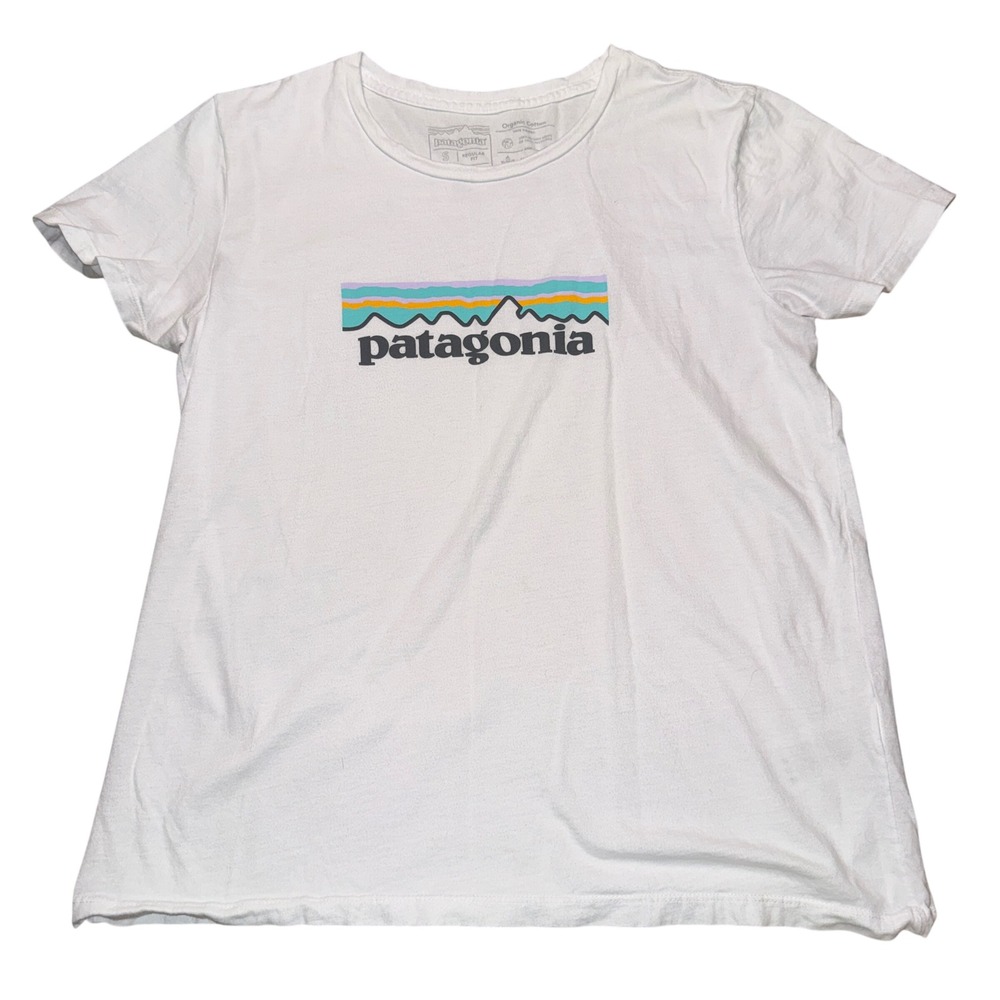 Patagonia Graphic Tee Small White Fitz Roy Mountain Logo Organic Cotton Shirt